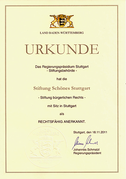 Stiftungsurkunde 18.11.2011